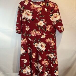 Womens Plus 2x Red Dress Floral Short‎ Sleeve Pullover 2XL SHEIN Mid length